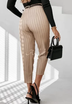 Eleganckie Spodnie W Paski Dalston Bezowe
