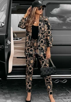 Eleganckie Spodnie We Wzory Premium Czarne