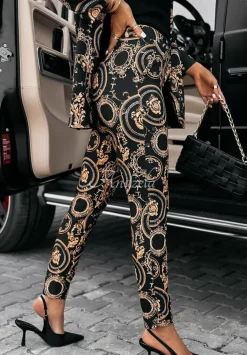 Eleganckie Spodnie We Wzory Premium Czarne