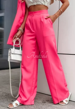 Eleganckie Spodnie Wide Leg Think About Me Neonowy Rozowy
