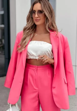 Eleganckie Spodnie Wide Leg Think About Me Neonowy Rozowy