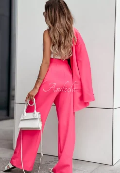 Eleganckie Spodnie Wide Leg Think About Me Neonowy Rozowy