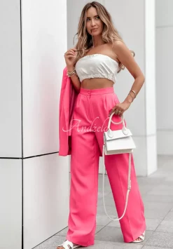 Eleganckie Spodnie Wide Leg Think About Me Neonowy Rozowy