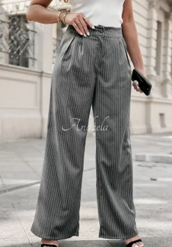 Eleganckie Spodnie Wide Leg W Paski Braylon Szare