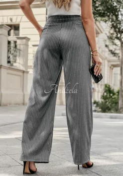 Eleganckie Spodnie Wide Leg W Paski Braylon Szare