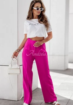 Eleganckie Spodnie Wide Leg Royale Fuksjowe