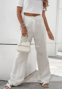 Eleganckie Spodnie Wide Leg Royale Ecru