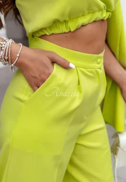 Eleganckie Spodnie Wide Leg Think About Me Limonkowe