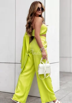 Eleganckie Spodnie Wide Leg Think About Me Limonkowe