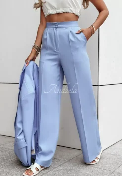 Eleganckie Spodnie Wide Leg Think About Me Blekitne