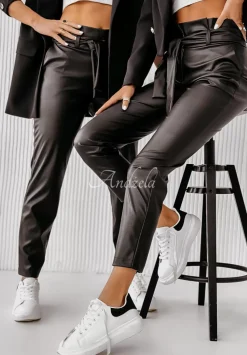 Eleganckie Spodnie Z Imitacji Skory My Power Czarne