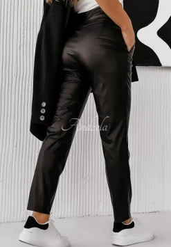 Eleganckie Spodnie Z Imitacji Skory My Power Czarne