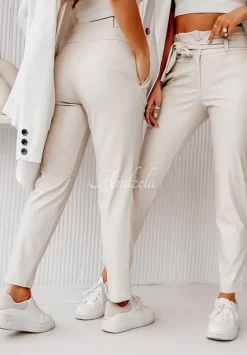 Eleganckie Spodnie Z Imitacji Skory My Power Bezowe