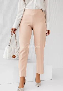 Eleganckie Spodnie Z Ozdobnymi Guzikami Watch Me Bezowe