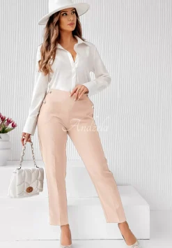 Eleganckie Spodnie Z Ozdobnymi Guzikami Watch Me Bezowe