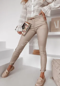 Eleganckie Spodnie Z Paskiem Glamour Bezowe