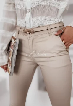 Eleganckie Spodnie Z Paskiem Glamour Bezowe