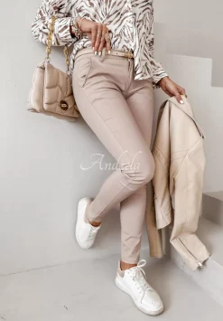 Eleganckie Spodnie Z Paskiem Derril Nude