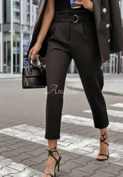 Eleganckie Spodnie Z Wysokim Stanem First Impression Czarne