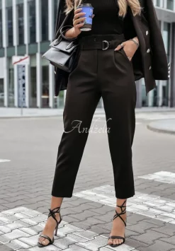 Eleganckie Spodnie Z Wysokim Stanem First Impression Czarne