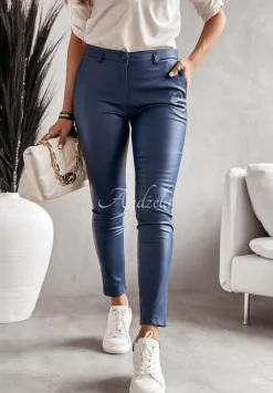 Eleganckie Woskowane Spodnie Self Esteem Granatowe