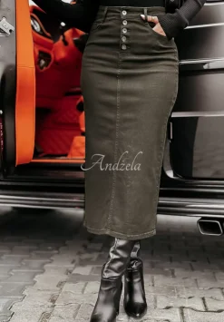 Jeansowa Spodnica Midi Feeling Connection Khaki