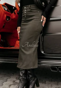 Jeansowa Spodnica Midi Feeling Connection Khaki