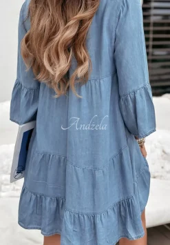 Jeansowa Sukienka Oversize Z Falbankami Mamma Mia Jasnoniebieska