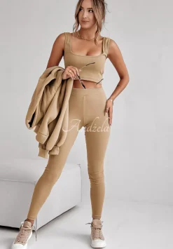 Komplet Dresowy 3In1 Bluza, Legginsy I Top Classic Comfort Camelowy