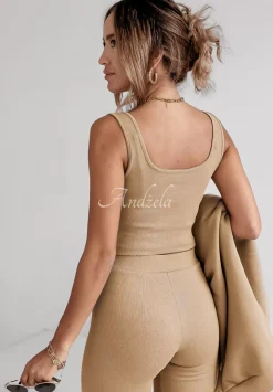Komplet Dresowy 3In1 Bluza, Legginsy I Top Classic Comfort Camelowy