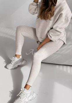Komplet Dresowy 3In1 Bluza, Legginsy I Top Classic Comfort Bezowy Melanz