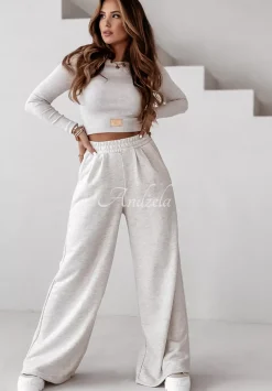 Komplet Prazkowana Bluzka I Spodnie Wide Leg Don'T Stop Jasnobezowy