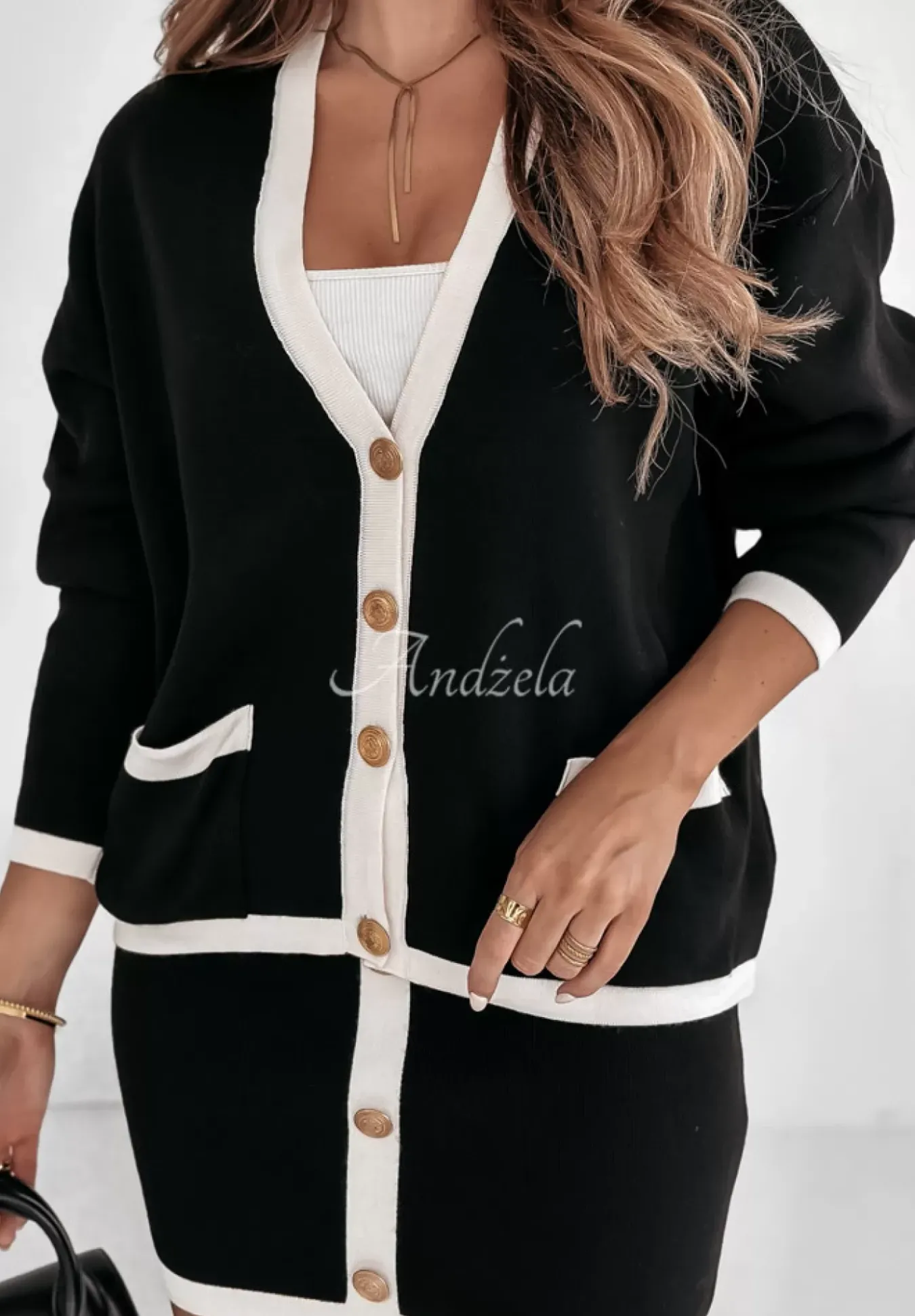 Komplet Spodniczka I Kardigan Glamour Glow Czarno-Bialy