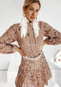 Koronkowa Sukienka Boho Mi Confianza Bezowa
