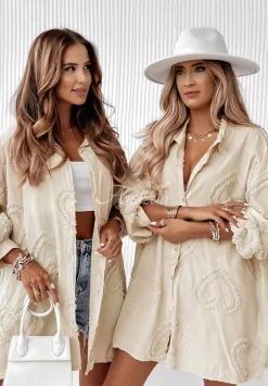 Koszula Oversize W Serca Adore You Bezowa