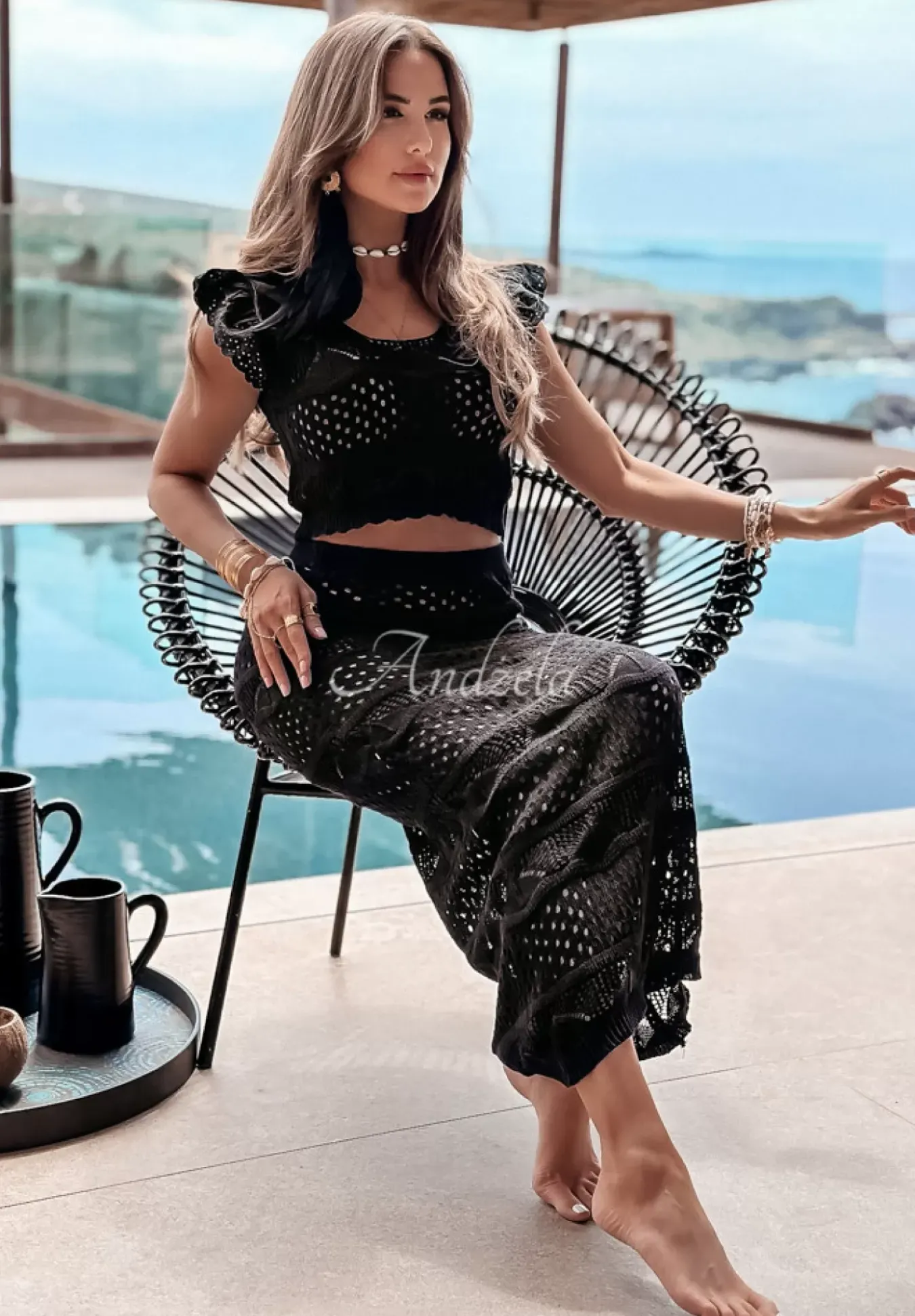 Krotka Dzianinowa Bluzka Boho Sun Addiction Czarna