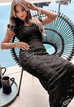 Krotka Dzianinowa Bluzka Boho Sun Addiction Czarna