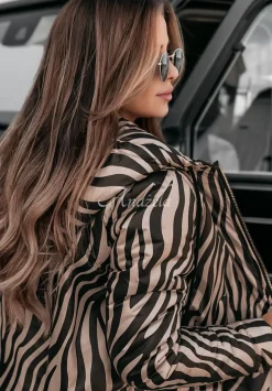 Krotka Kurtka W Zebre Shanti Bezowo-Czarna