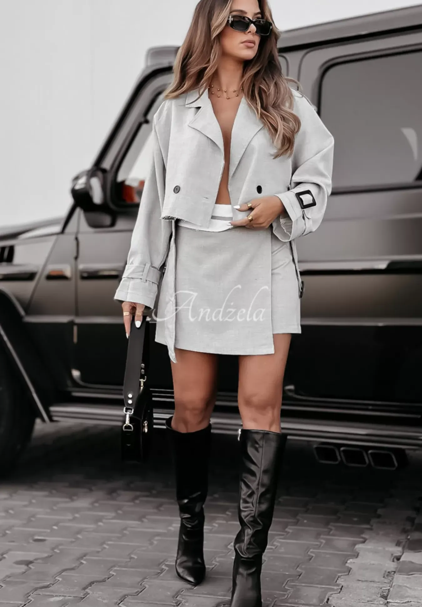 Krotka Marynarka Elite Elegance Jasnoszara