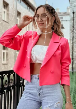 Krotka Marynarka Think About Me Neonowy Rozowy