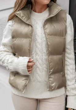Krotka Pikowana Kamizelka Frosty Bliss Bezowa