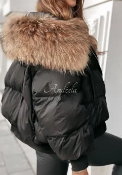 Krotka Pikowana Kurtka Z Futerkiem Winter Frost Czarna