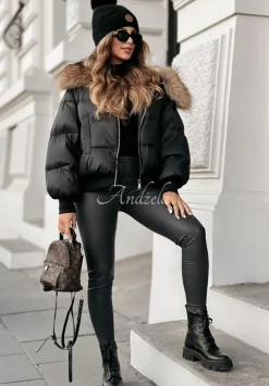 Krotka Pikowana Kurtka Z Futerkiem Winter Frost Czarna