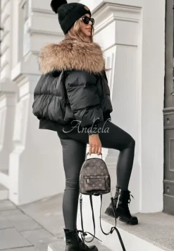 Krotka Pikowana Kurtka Z Futerkiem Winter Frost Czarna