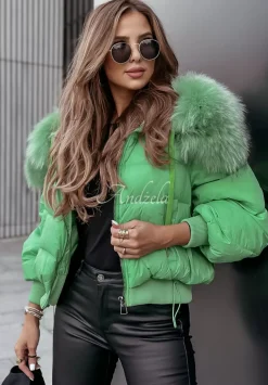 Krotka Pikowana Kurtka Z Futerkiem Mr. Freeze Zielona