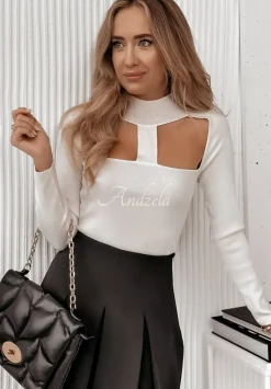 Krotka Prazkowana Bluzka Z Wycieciem Spice Up Ecru