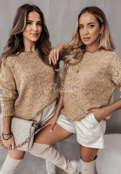 Krotki Azurowy Sweter Loveliness Camelowy