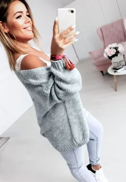 Krotki Dzianinowy Kardigan Bonita Szary