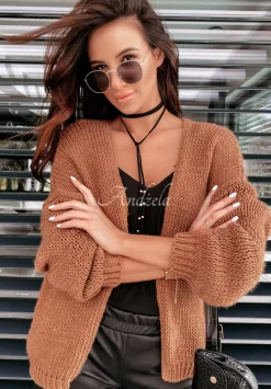 Krotki Dzianinowy Kardigan Bonita Camelowy