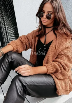 Krotki Dzianinowy Kardigan Bonita Camelowy